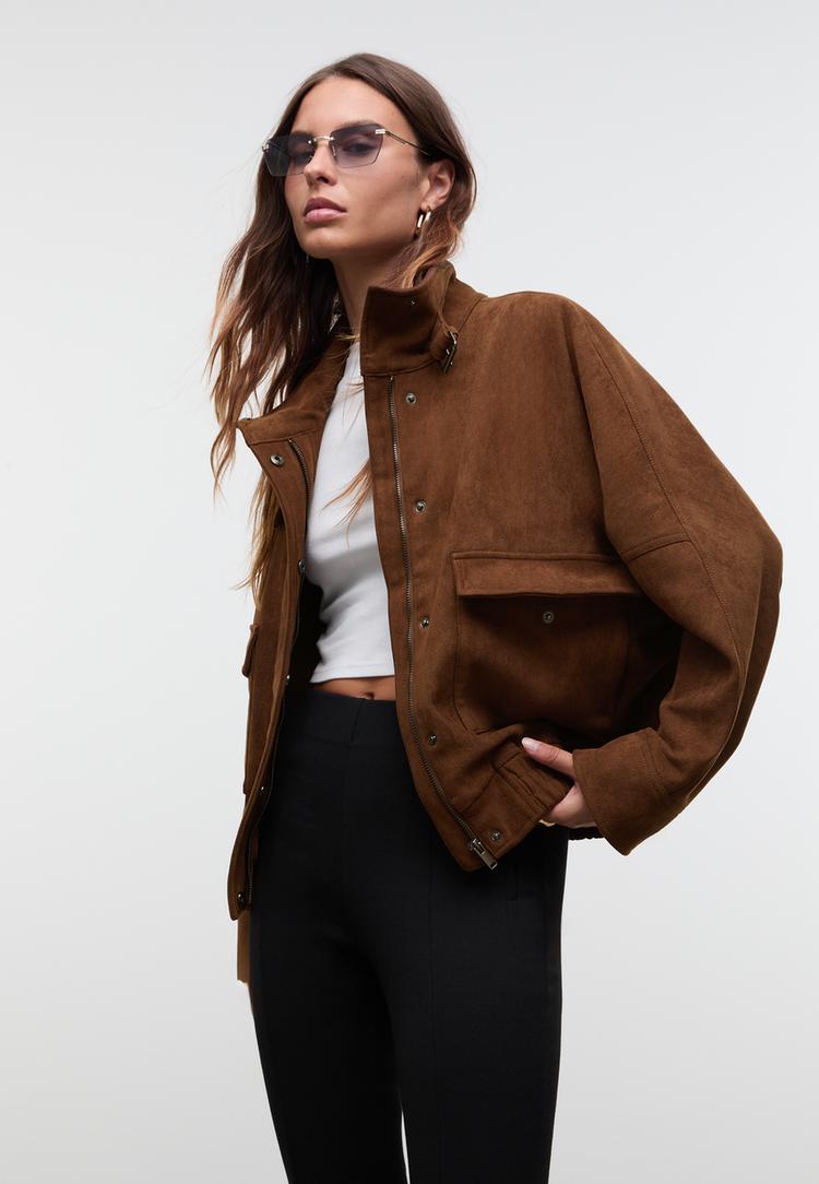 casaco oversize efeito de camurca