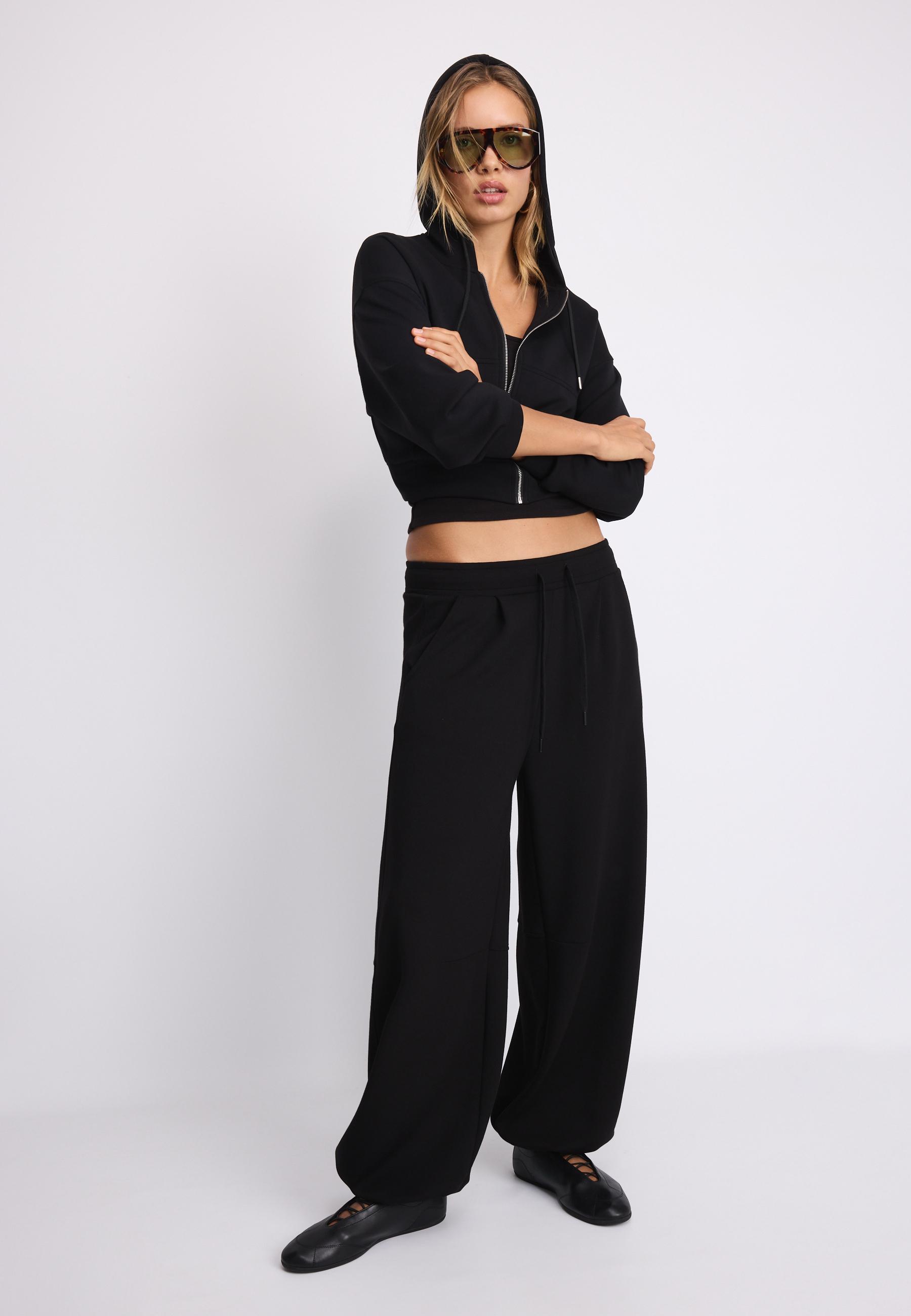 Soft-touch barrel joggers with stoppers — Black