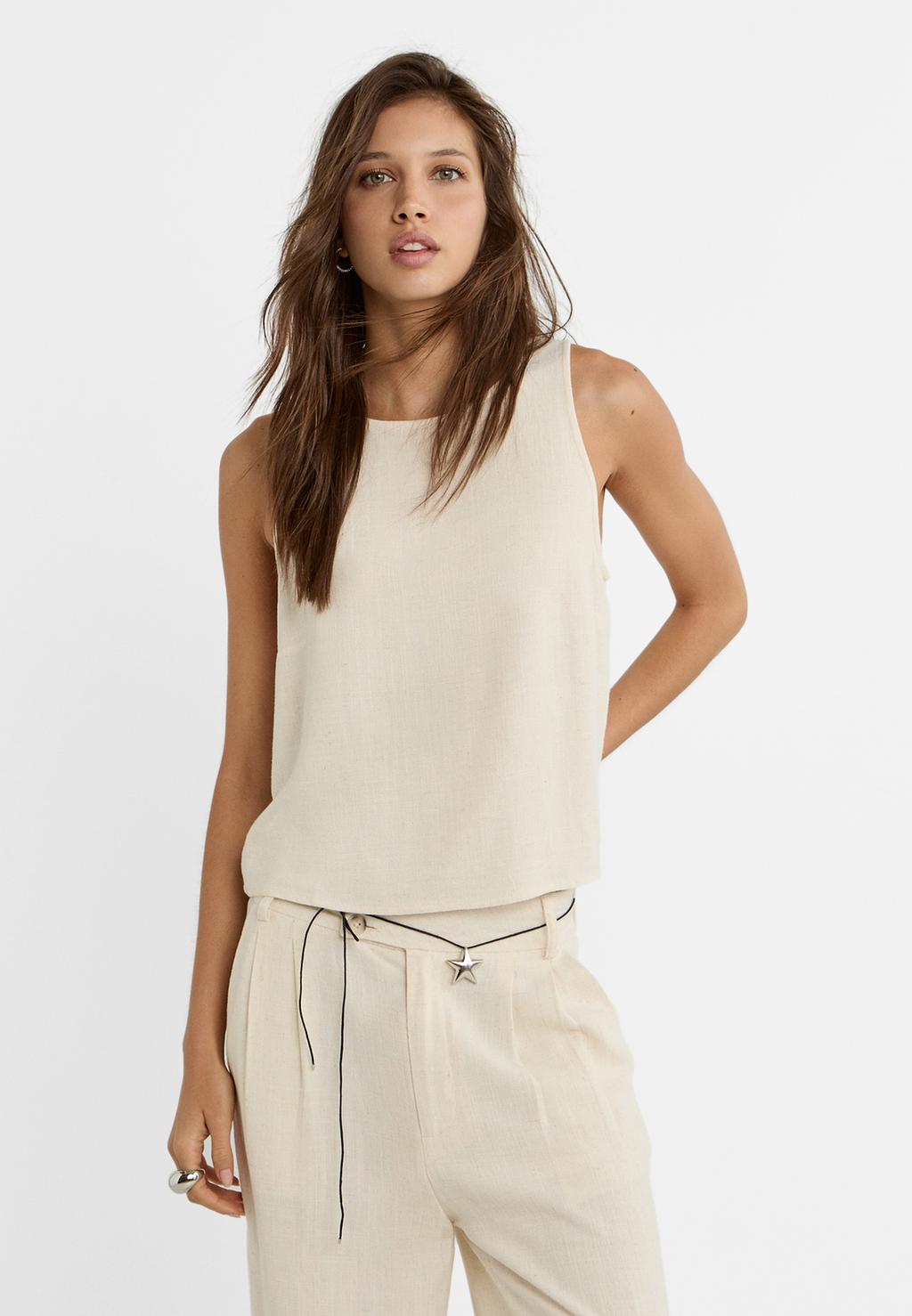Flowing linen blend racerback top
