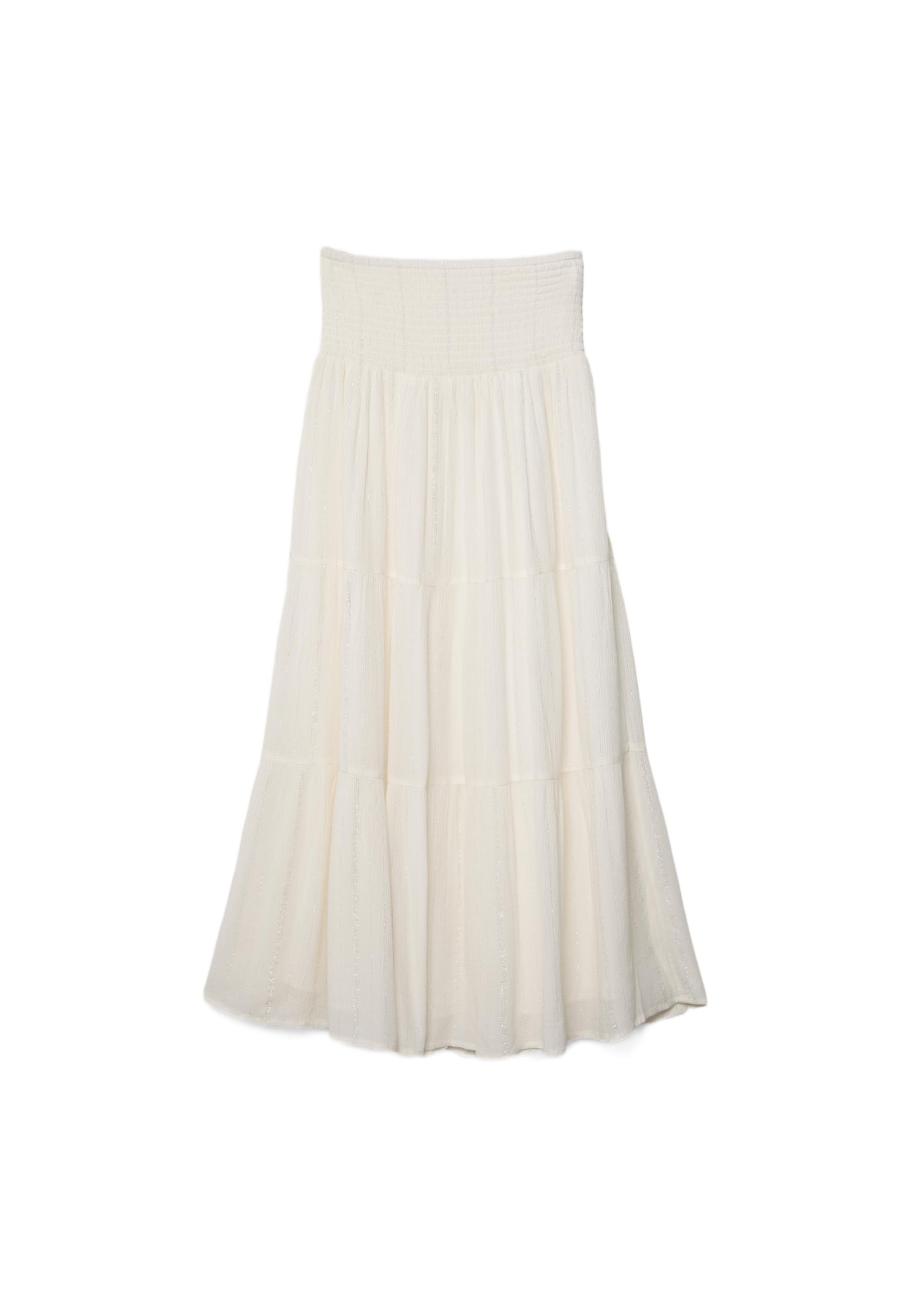 Panelled skirt with metallic thread — Ecru