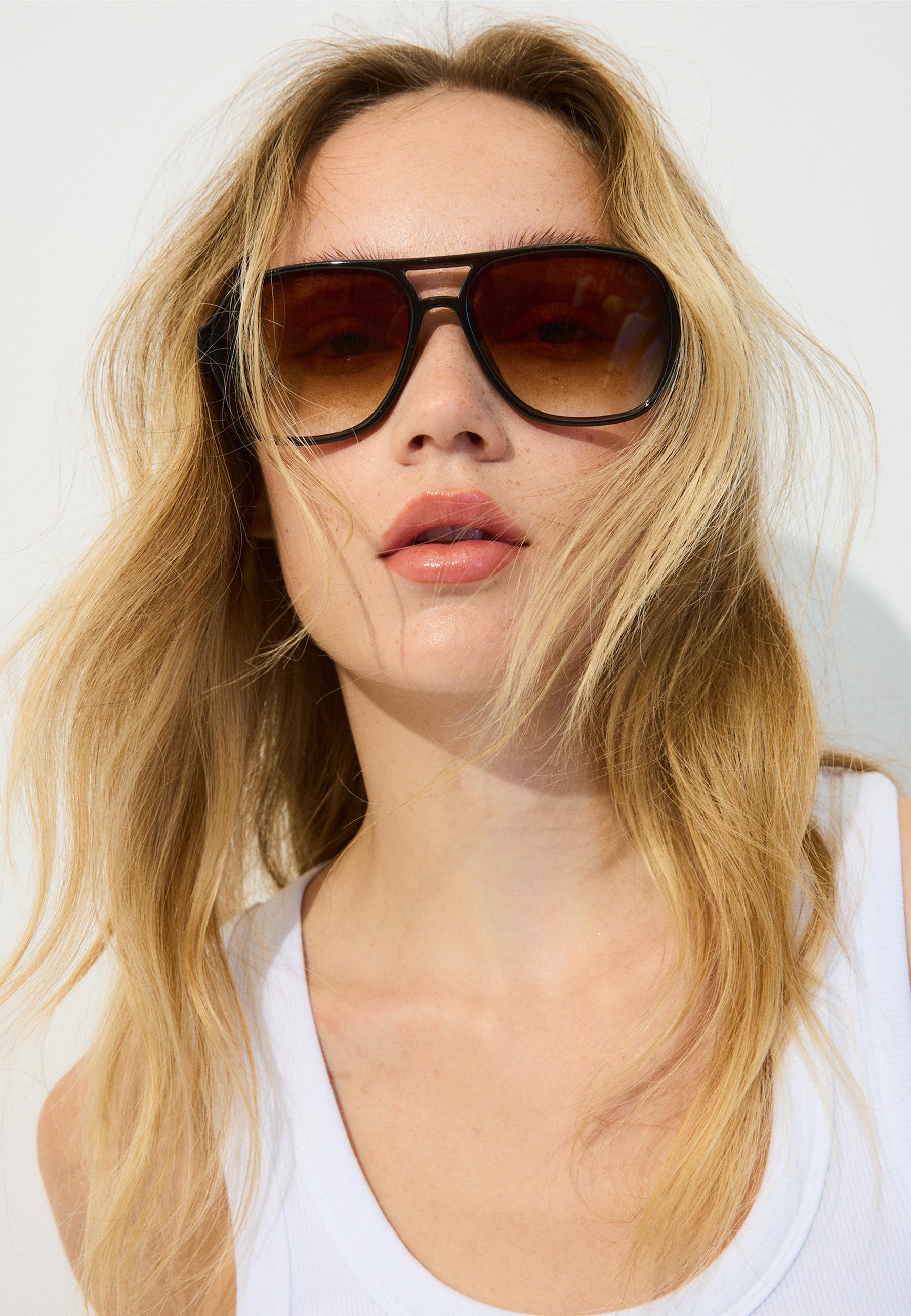 Double bridge resin sunglasses — Brown