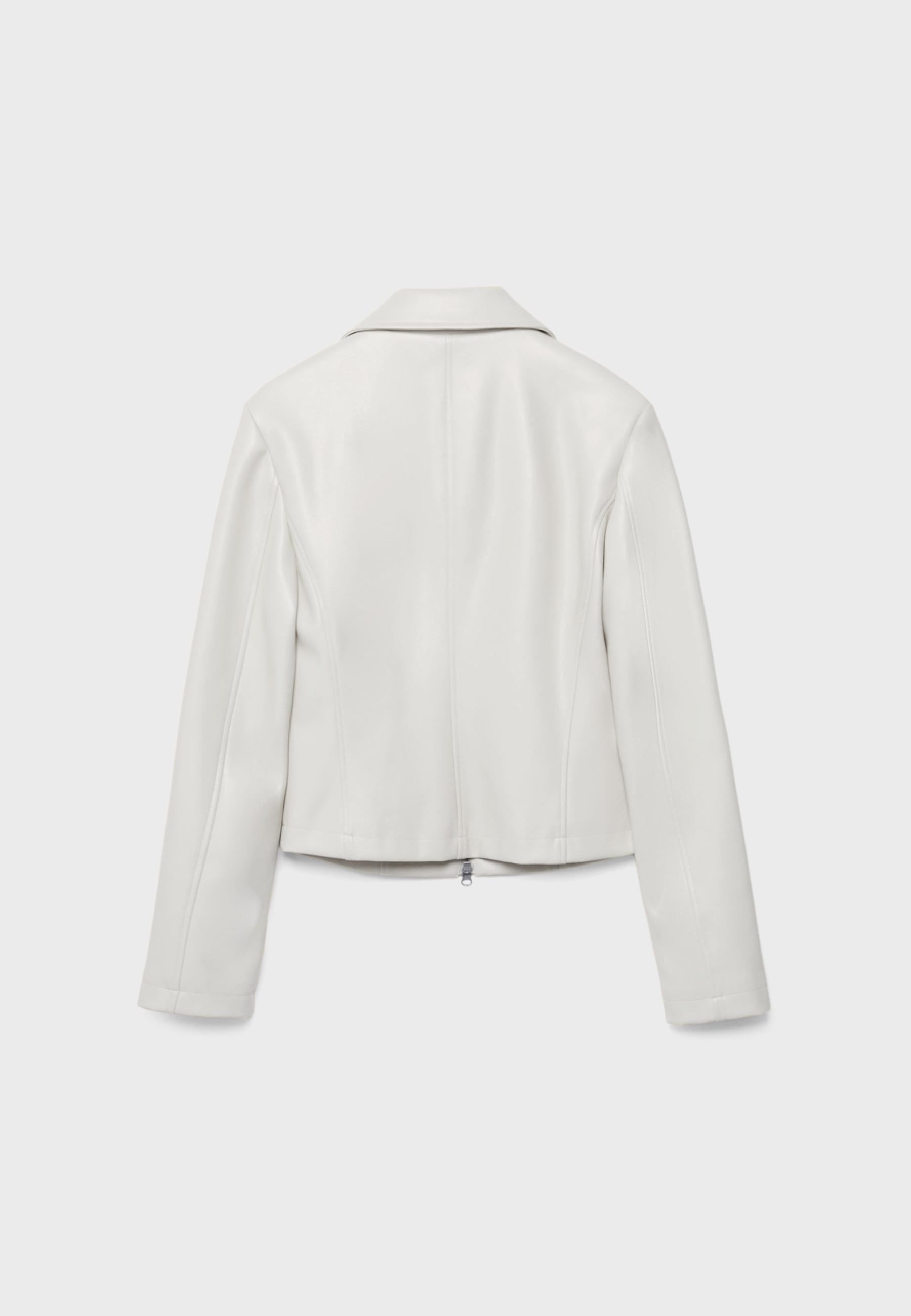 Fitted leather effect jacket — Ecru
