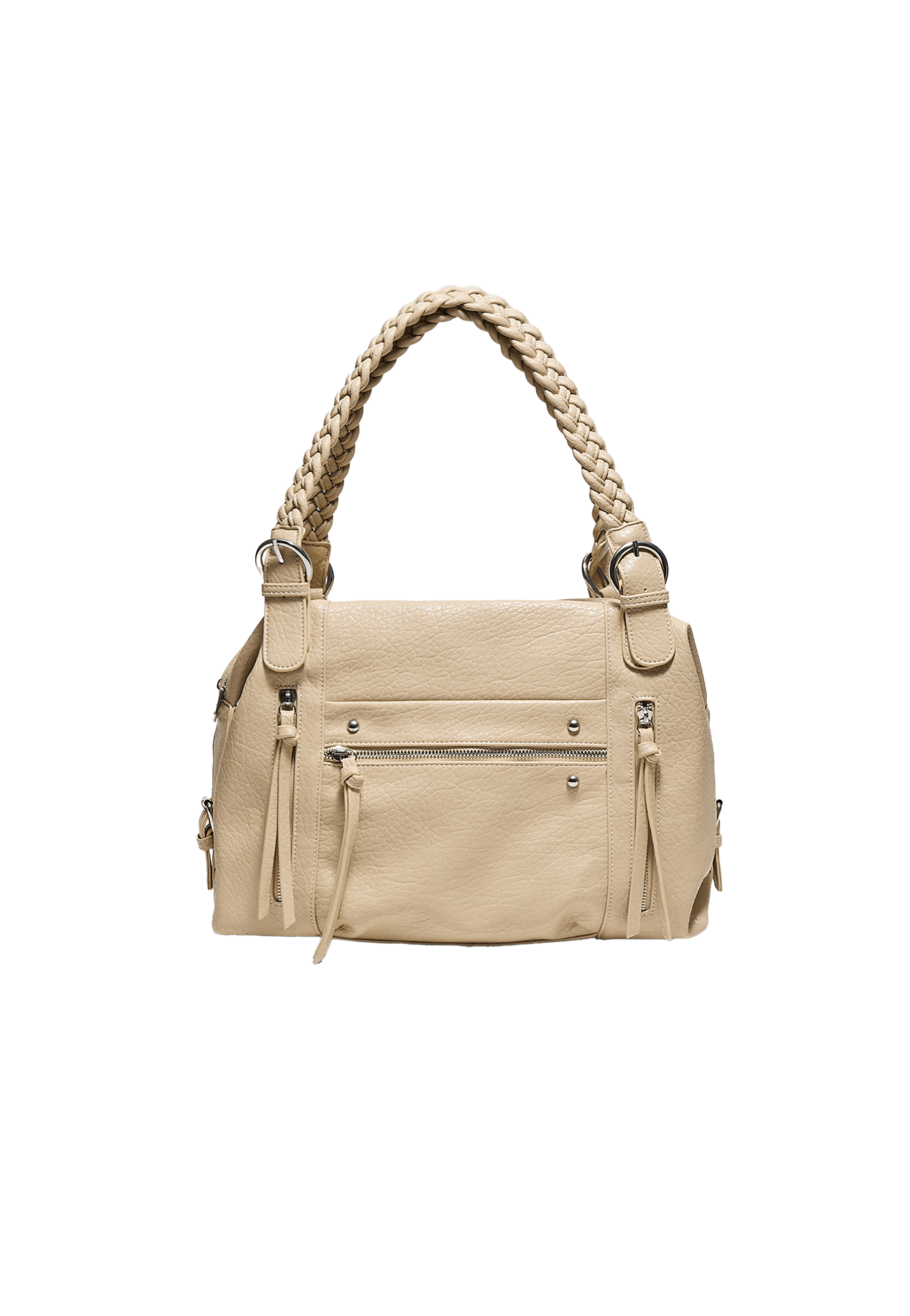 Braided strap shoulder bag — Beige