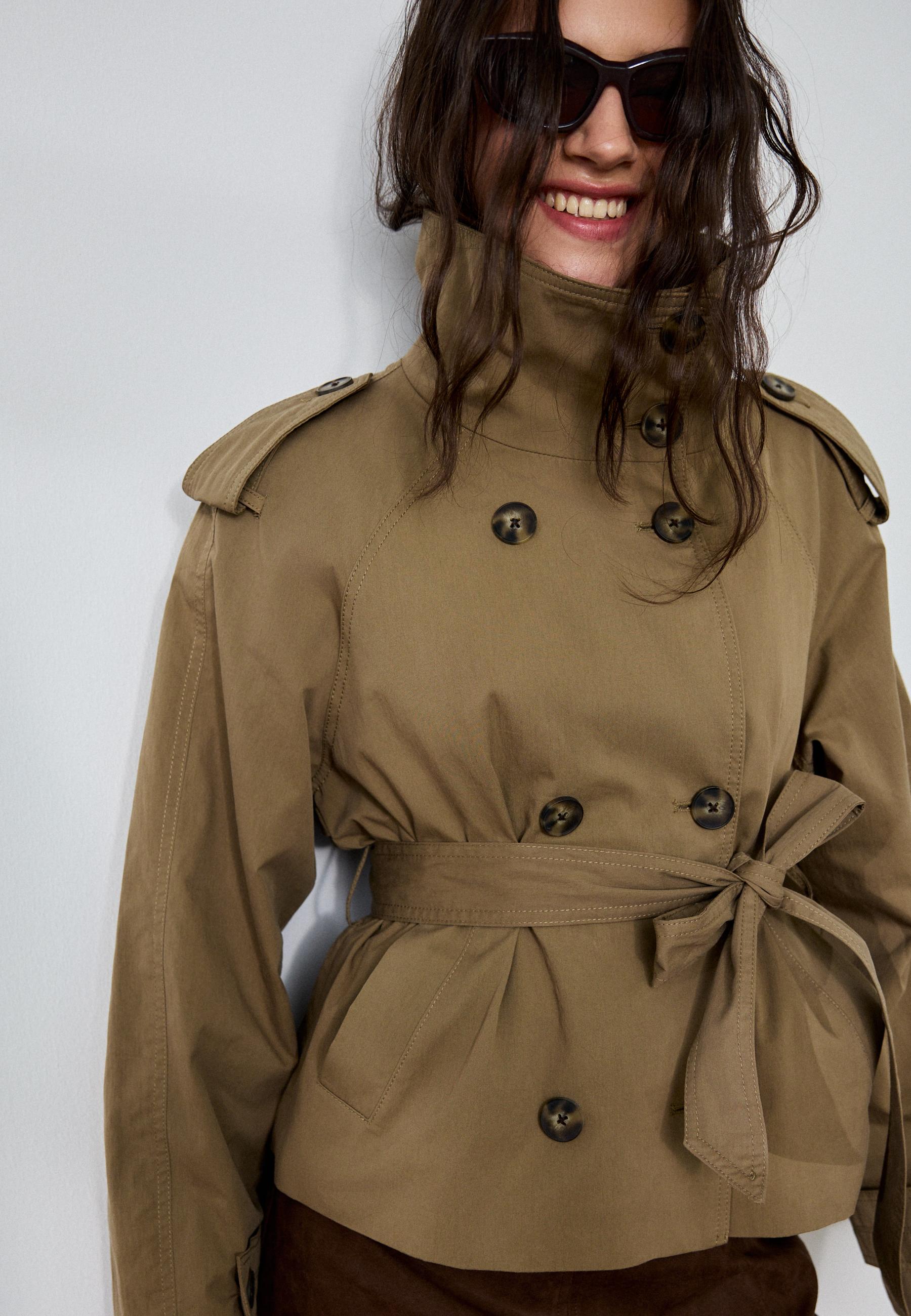 High-neck trench coat with belt — Olive green