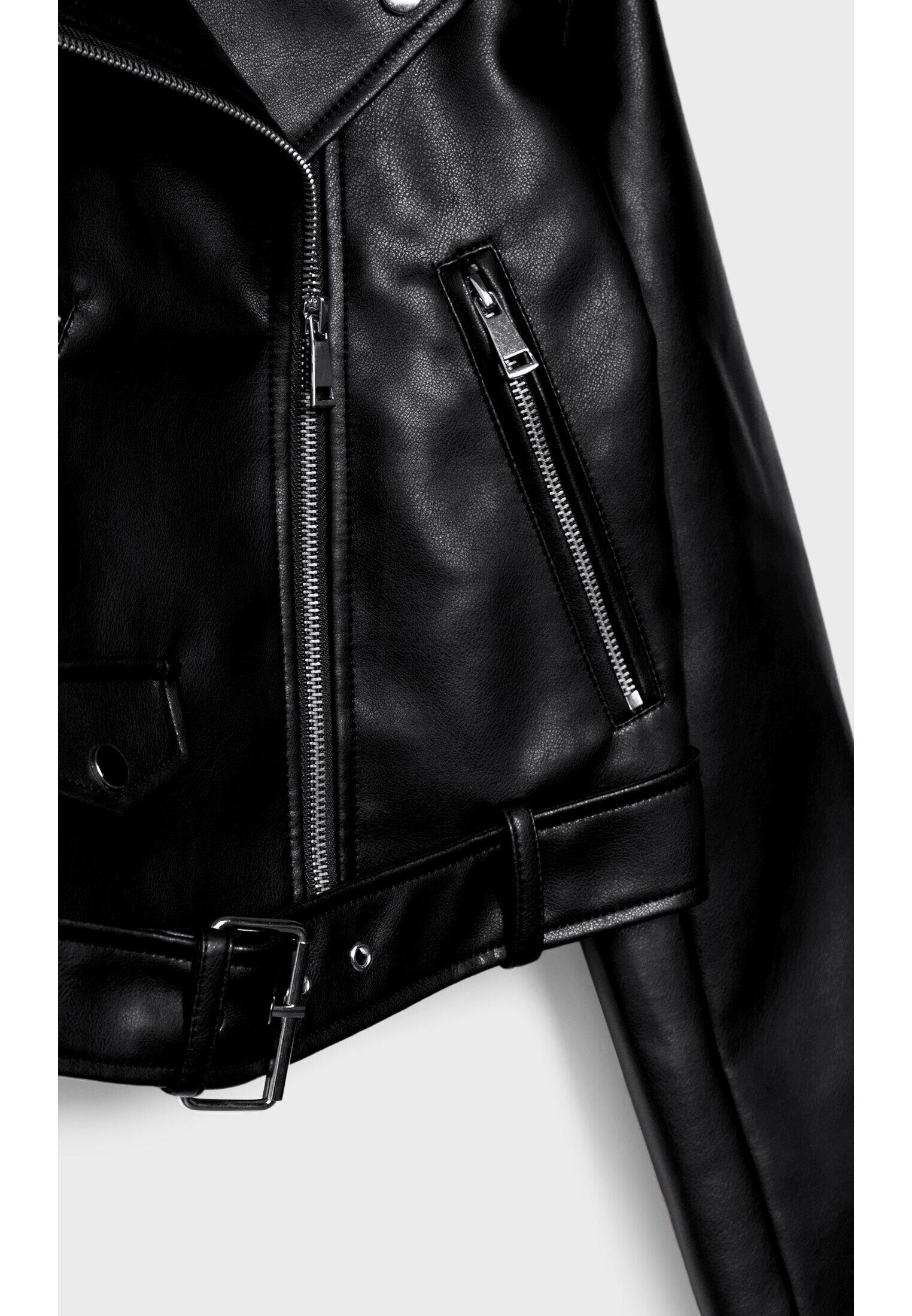Basic leather effect belted jacket — Black
