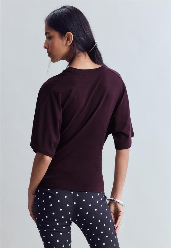 Stradivarius Short Kimono Sleeve T-Shirt Dark Purple Xs