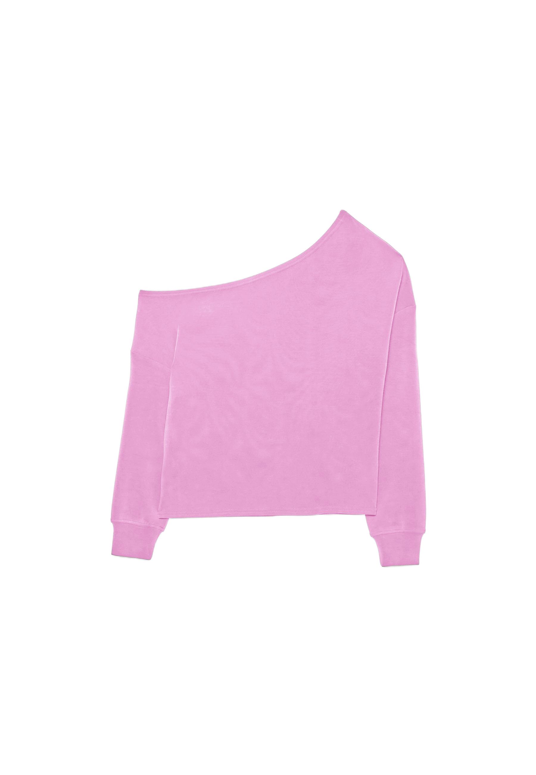 Soft-touch off-the-shoulder sweatshirt — Bubblegum pink