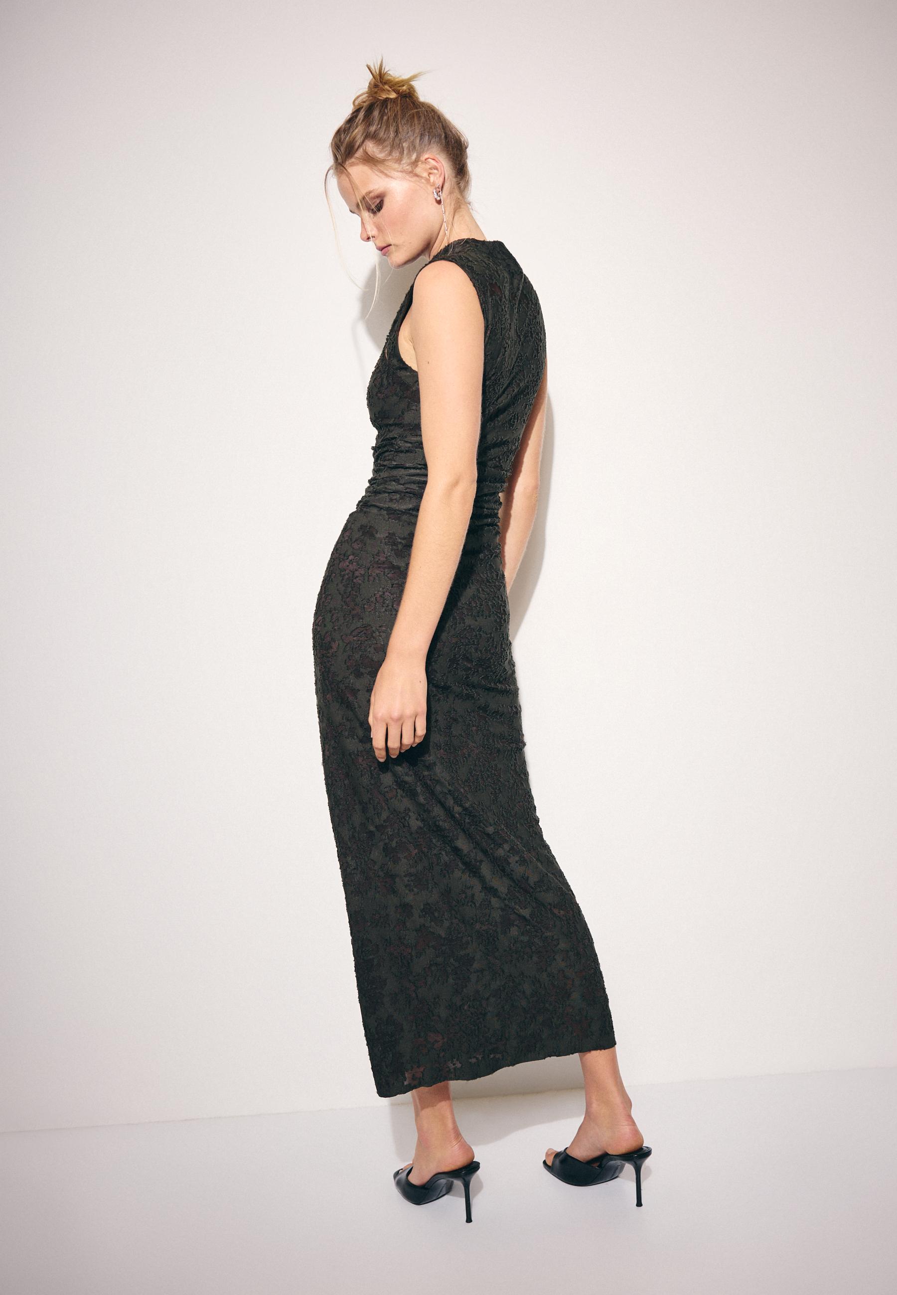 Sleeveless midi dress with stand collar — Khaki