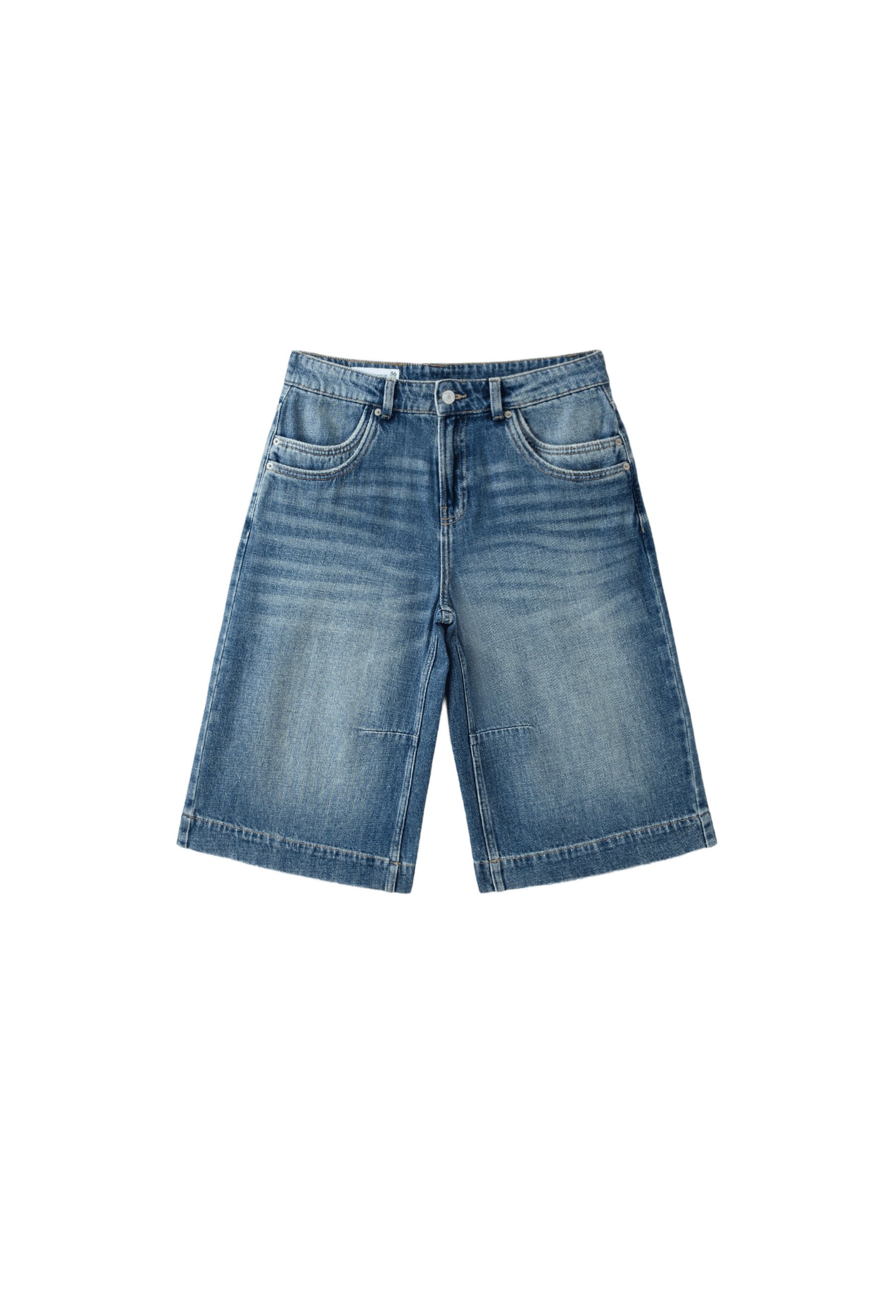 Wide-leg denim Bermuda shorts with maxi pockets — MEDIUM DENIM WASH