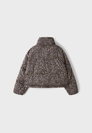 Animal print high neck cropped puffer jacket — Mid beige 8