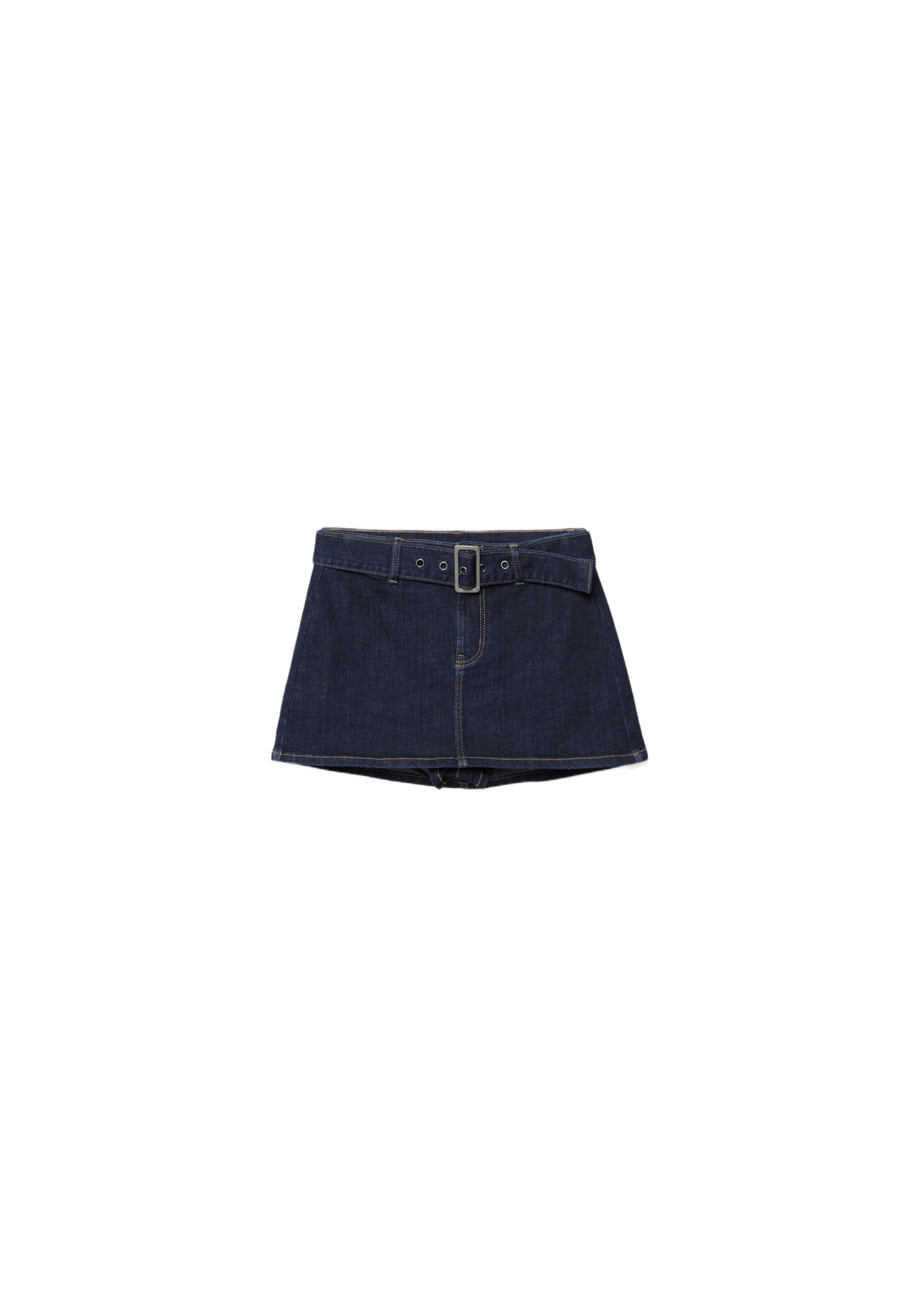 Denim skort with belt — RINSE BLUE DENIM