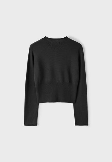 Fitted stand collar cardigan — Black 8