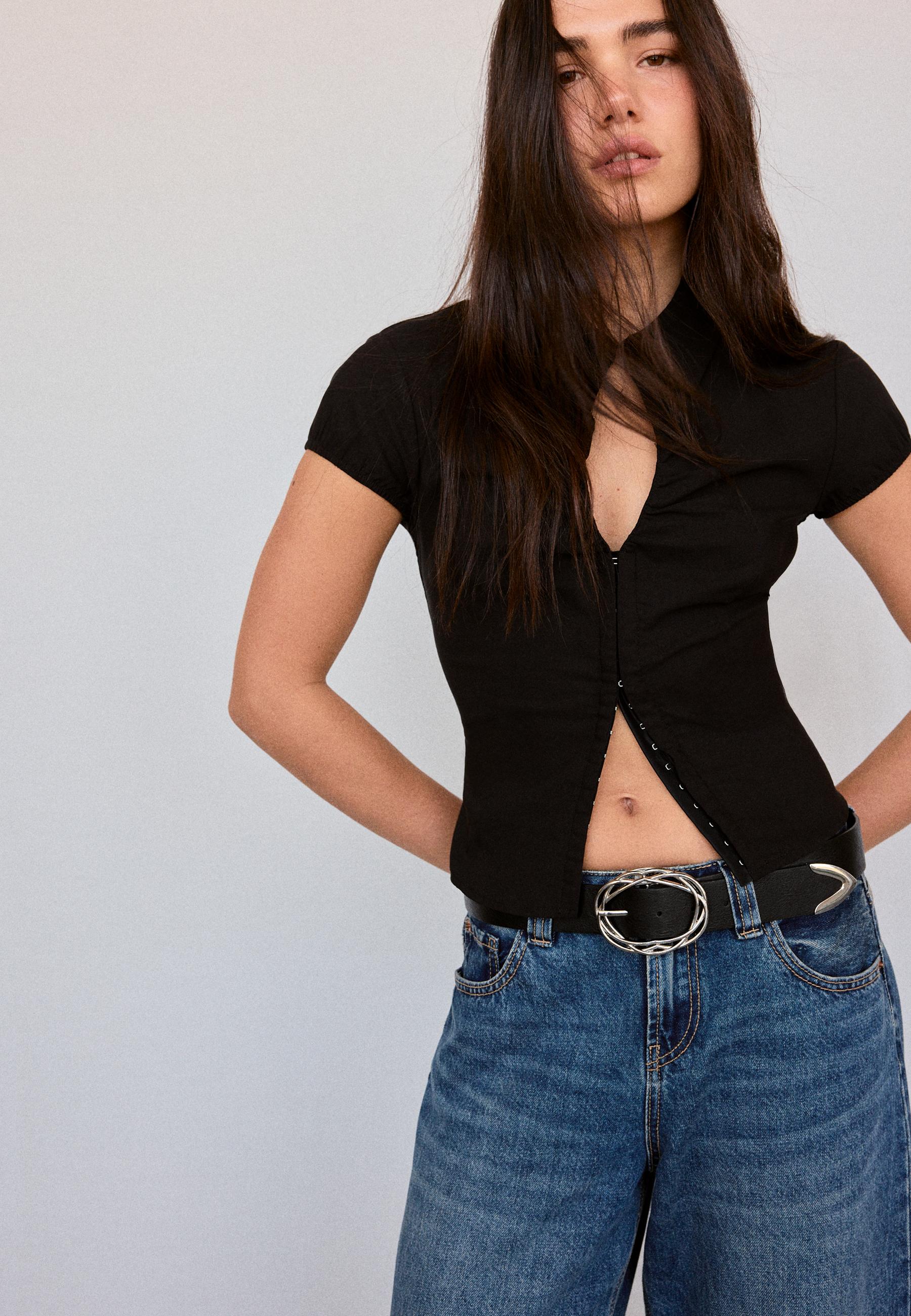 Stradivarius Ζώνη Με Διπλή Αγκράφα Μαύρο 70