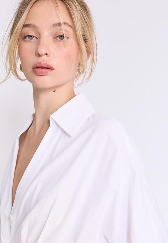 Stradivarius Chemise Popeline Plissée Manches Japonaises Blanc Xs