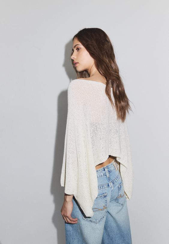 Stradivarius Cape En Maille Fine Écru M