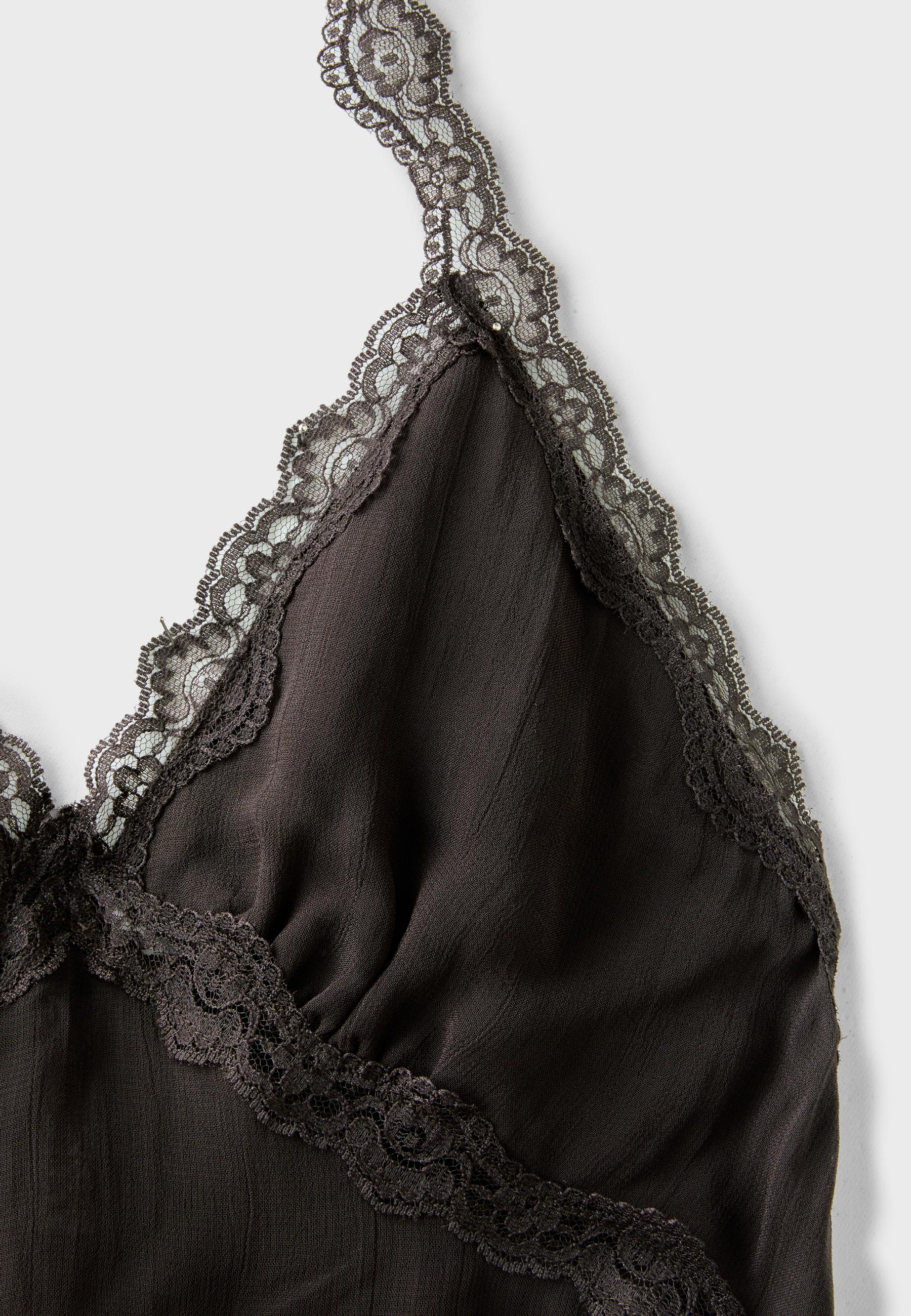 Halter neck top with lace trim — Brown