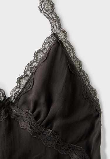 Lace detail halter top — Brown 9