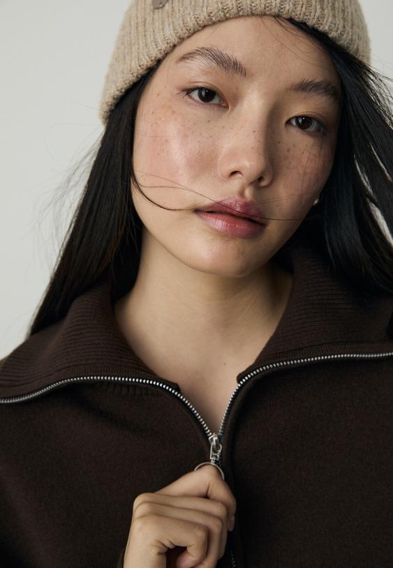 Stradivarius Knit Jumper With Zip Brown M