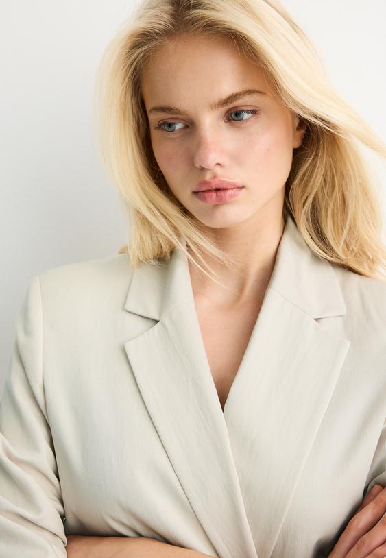 basic keten karısımlı blazer