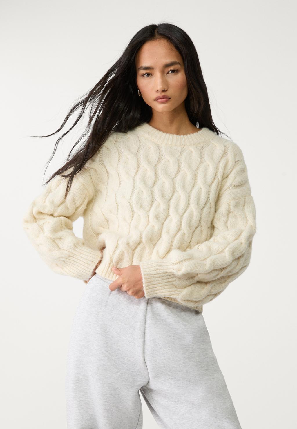 Cropped cable-knit sweater