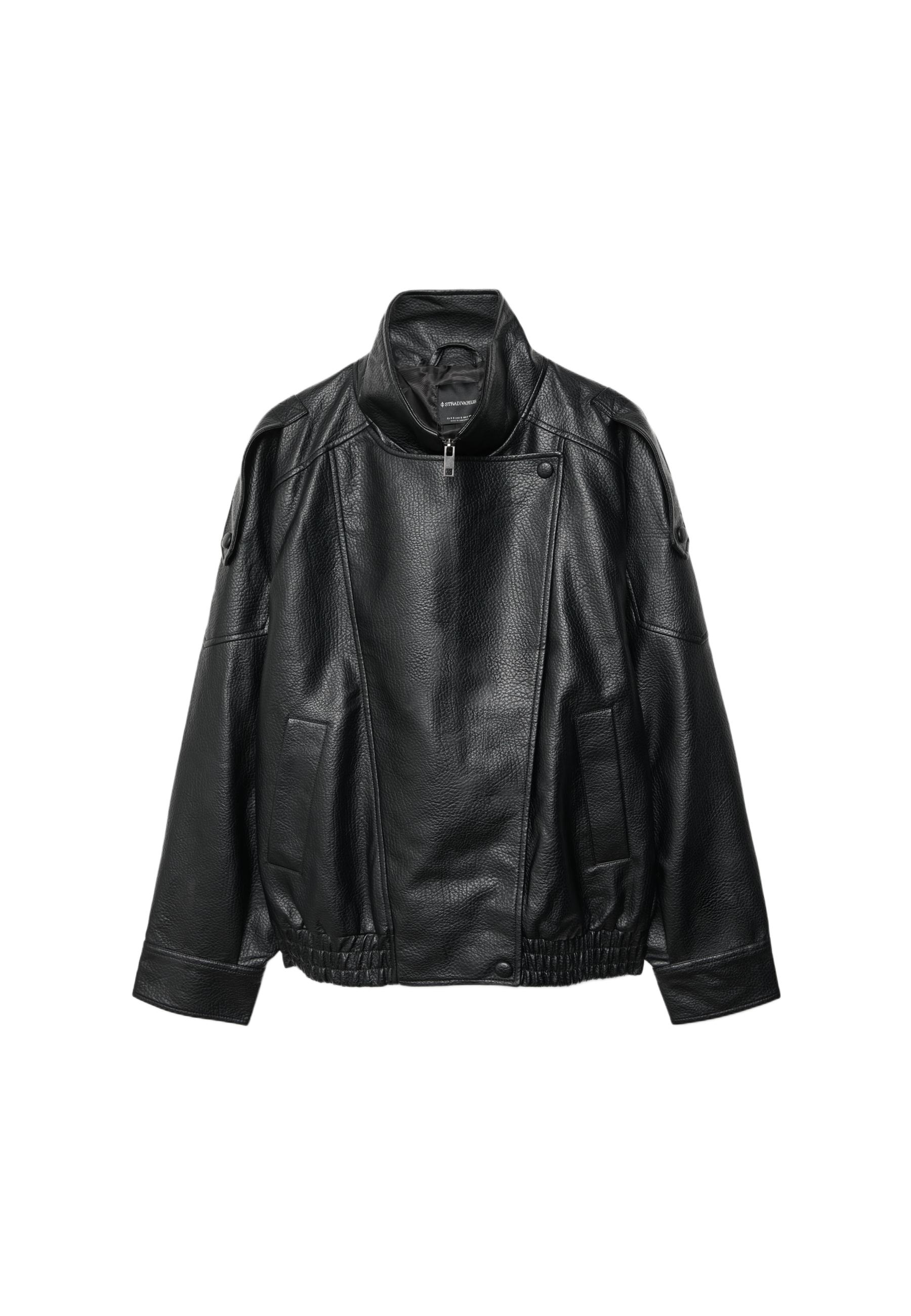 Oversize leather effect biker jacket — Black
