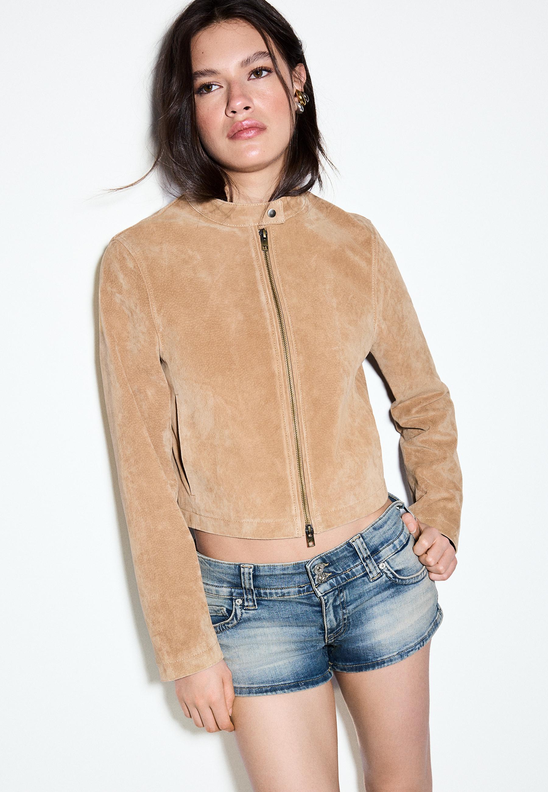 100% leather biker jacket — Stone