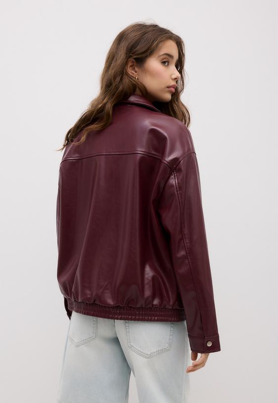 Stradivarius Geacă Oversize Din Imitație De Piele Grena Xs