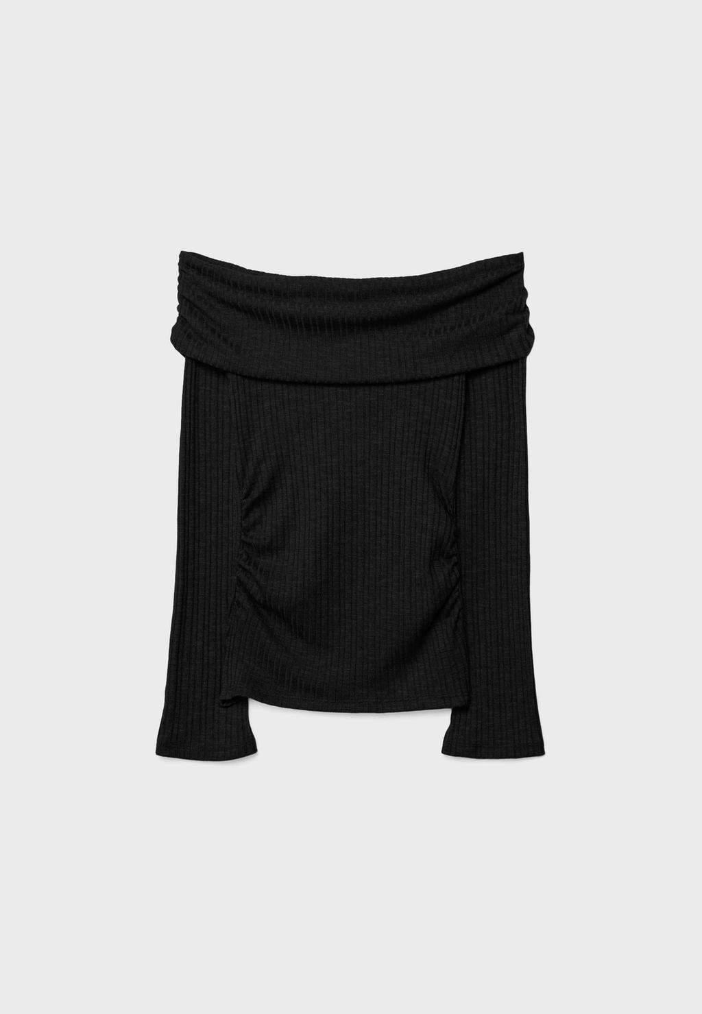 T-shirt en maille froncée épaules dénudées