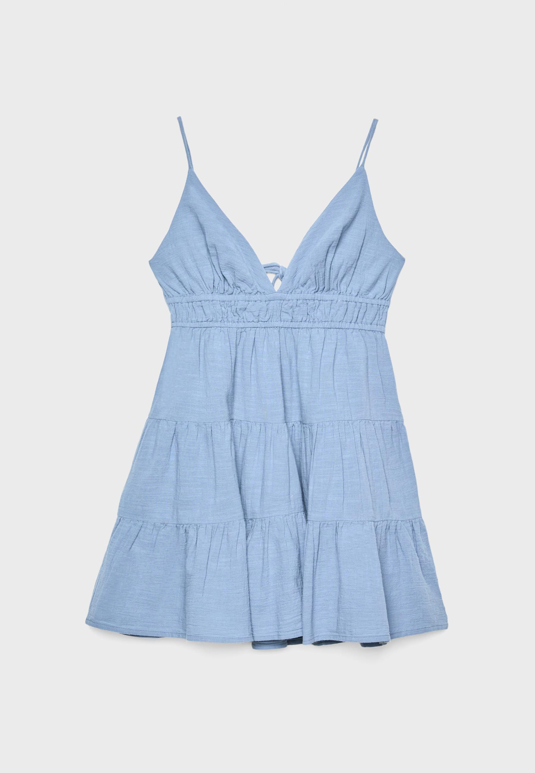 Mini flowing dress with back tie — Sky blue