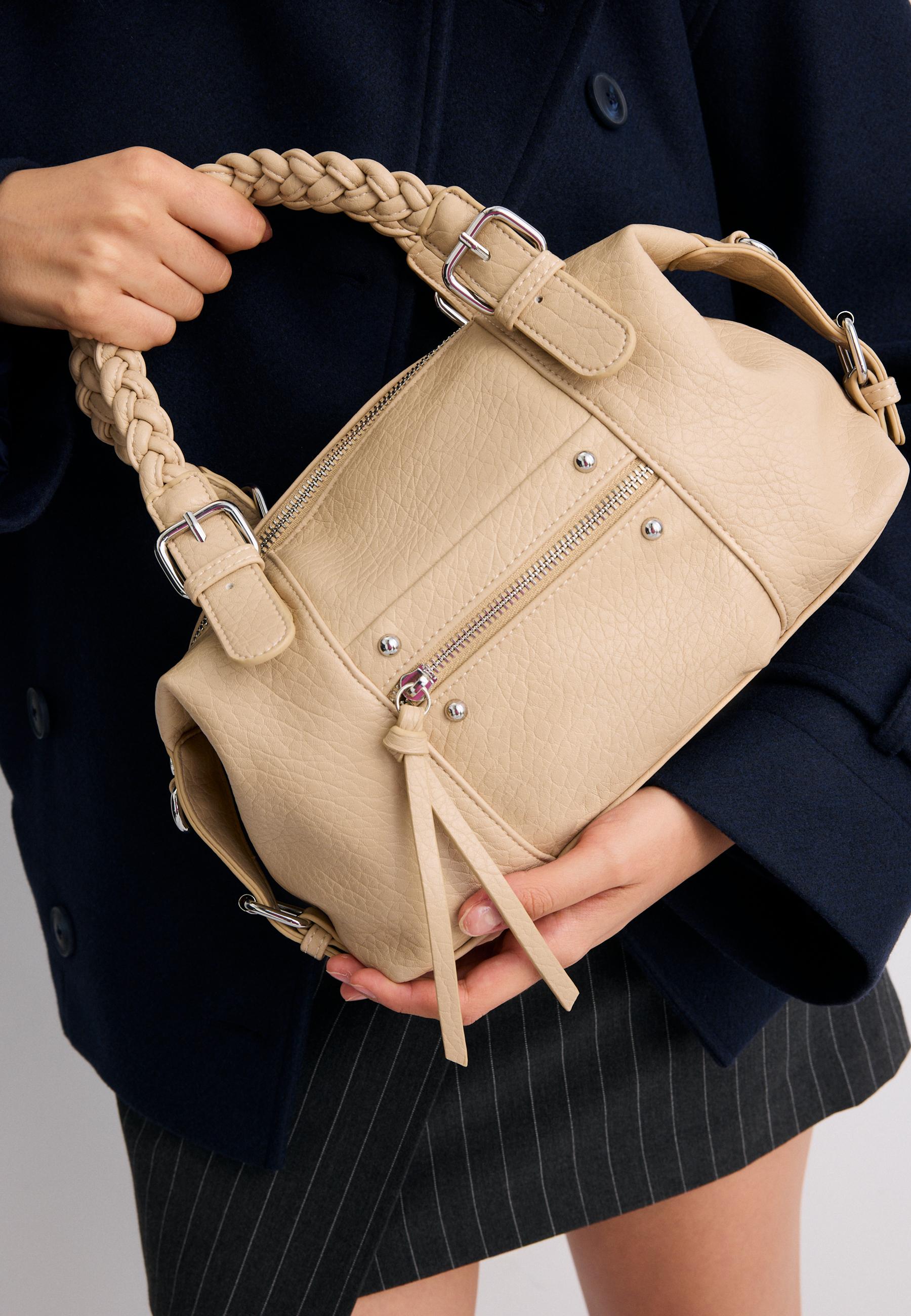 Braided handle bowling bag — Ecru