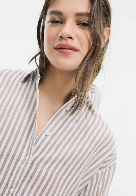 Stradivarius Chemise Effet Lin Marron Xl