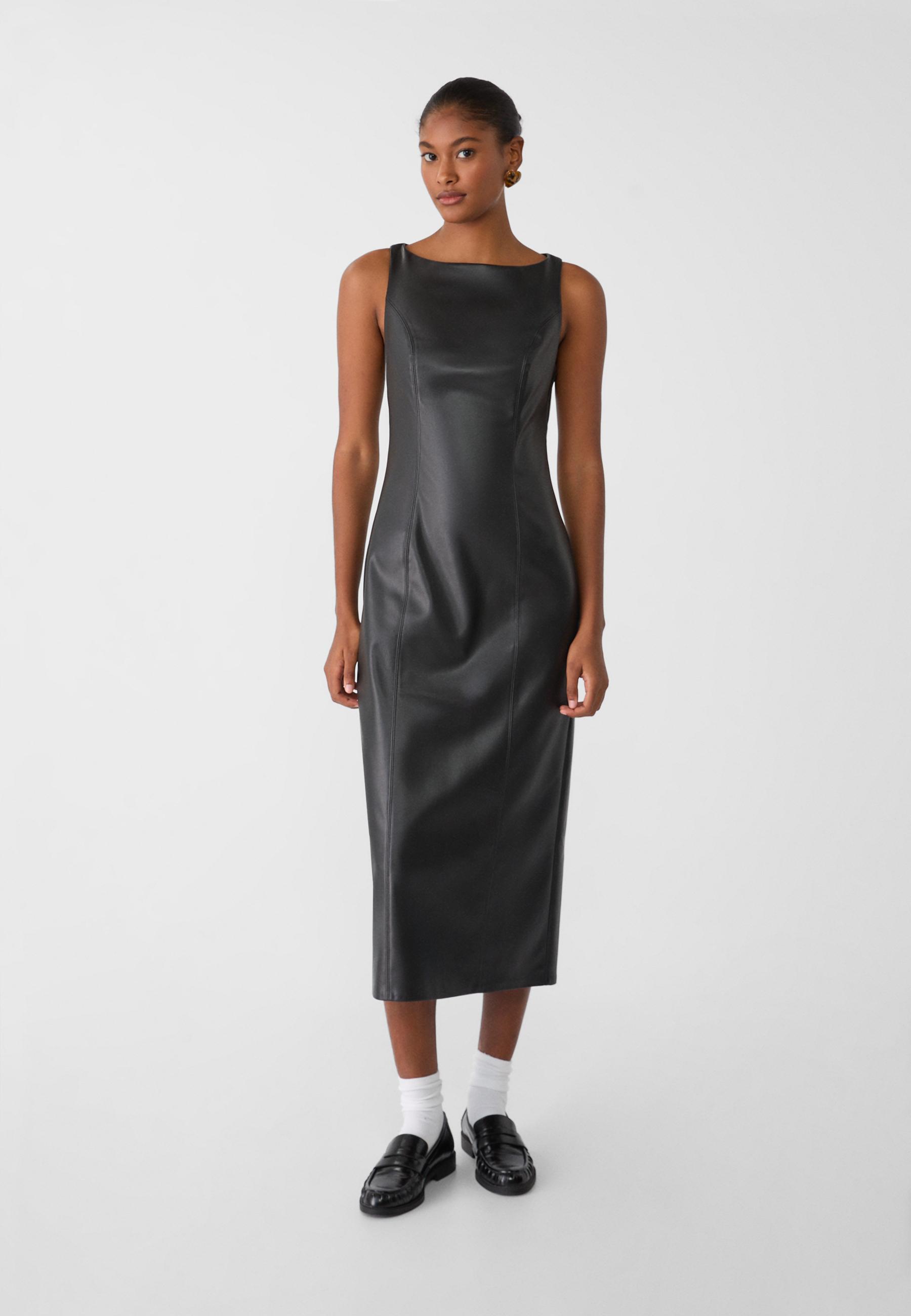 Faux leather midi dress best sale