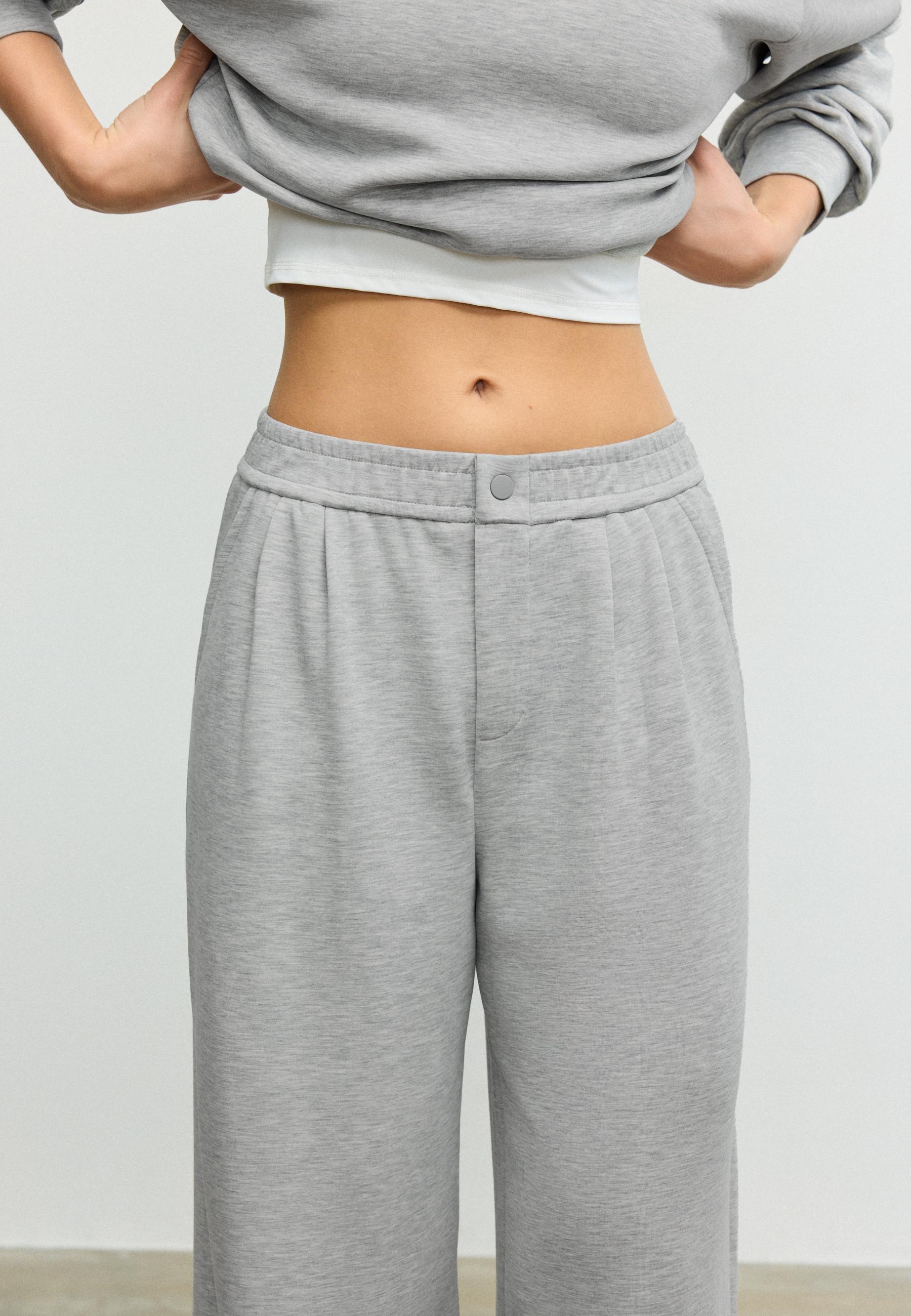 Soft-touch darted trousers — Grey melange