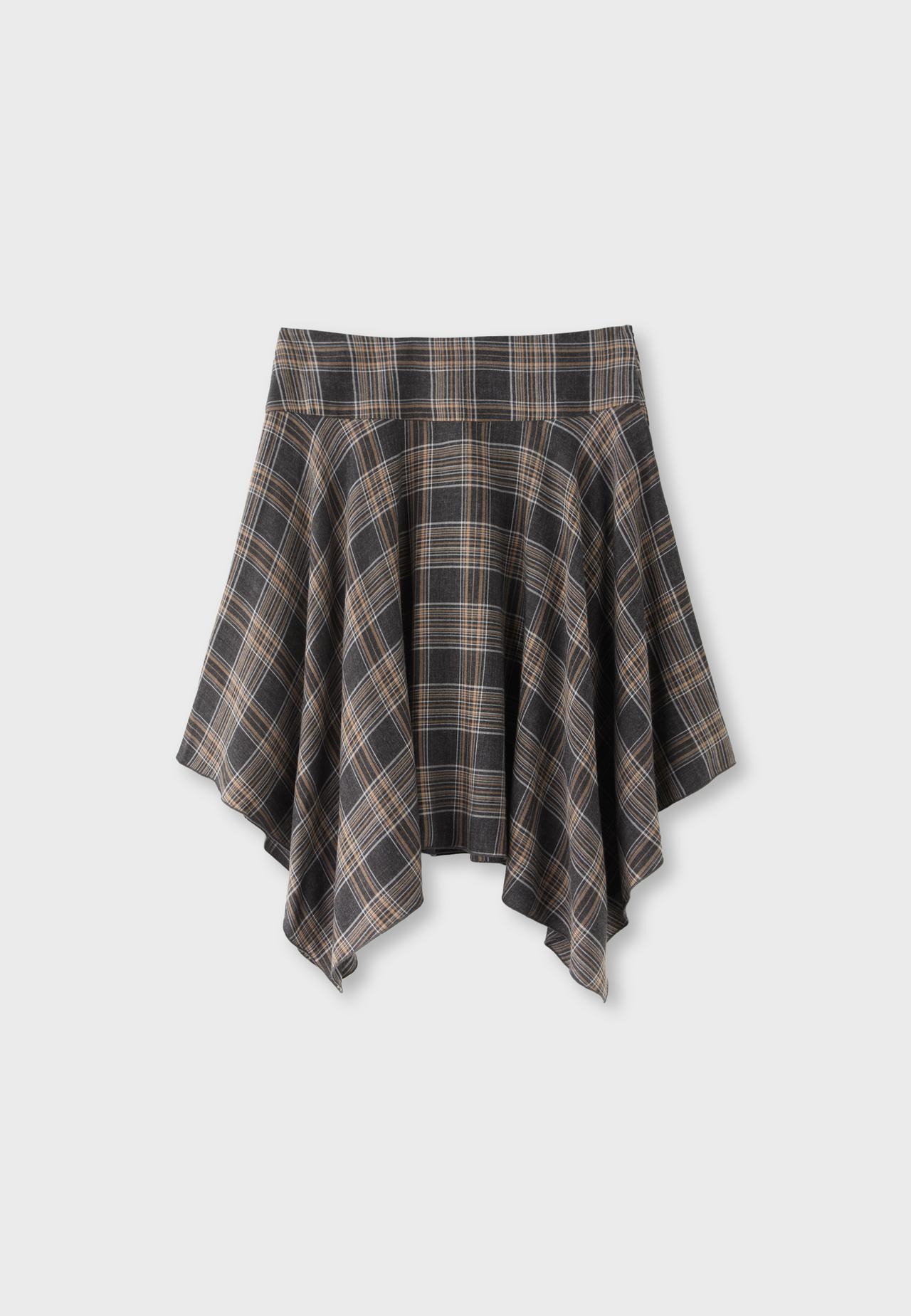 Check midi skirt with pointed hem — Dark grey