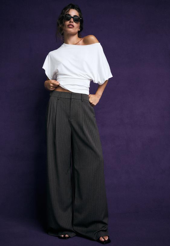 pantalon wideleg a rayures
