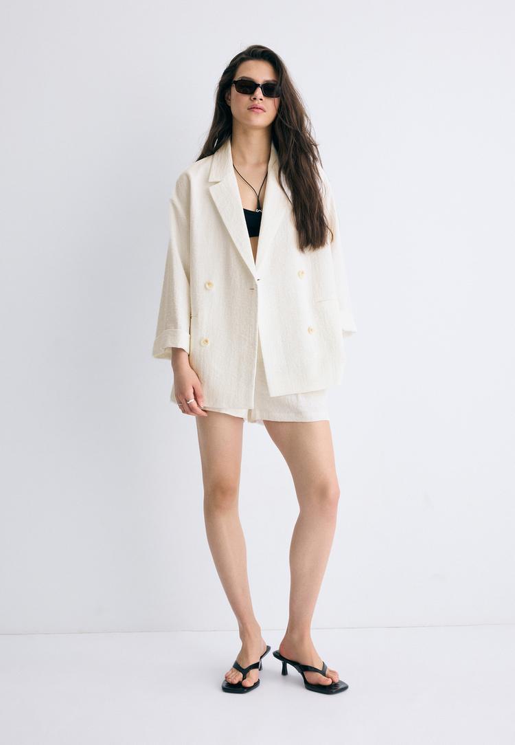 Stradivarius Sacou Fluid Cu Rând Dublu De Nasturi Ecru Xs