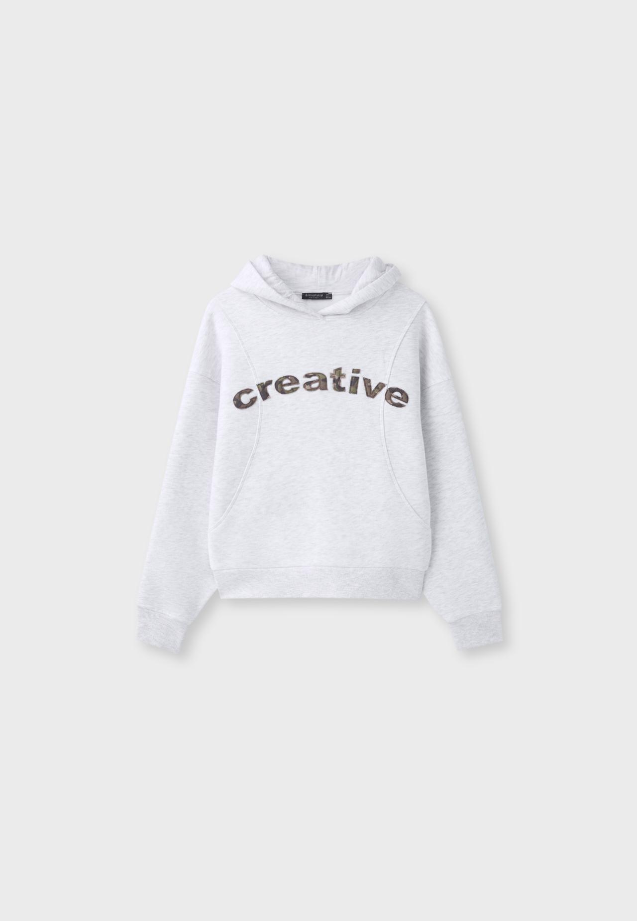Printed text hoodie — Grey melange