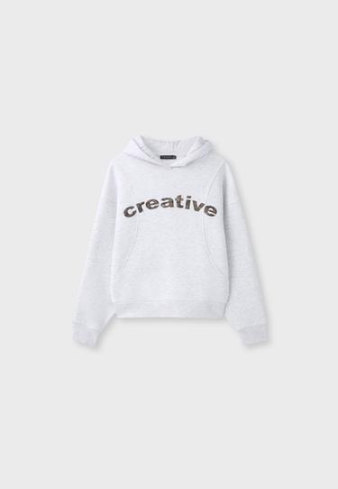 Printed text hoodie — Grey melange 7