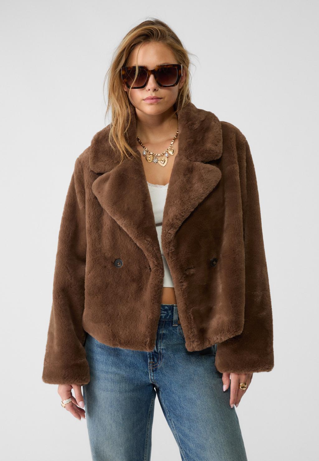 Double-breasted faux fur jacket