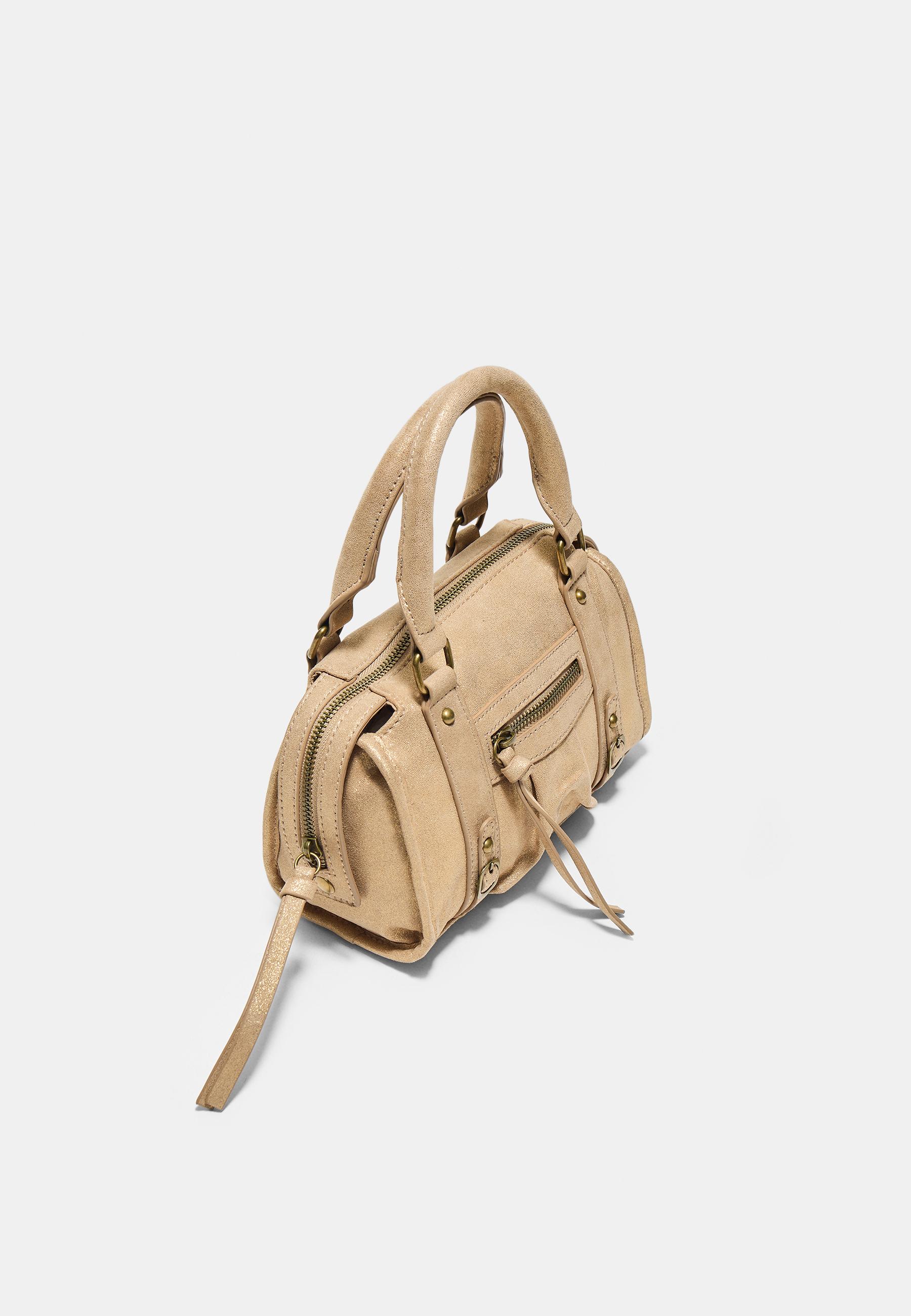 Fabric zip-up bowling crossbody bag — Yellow