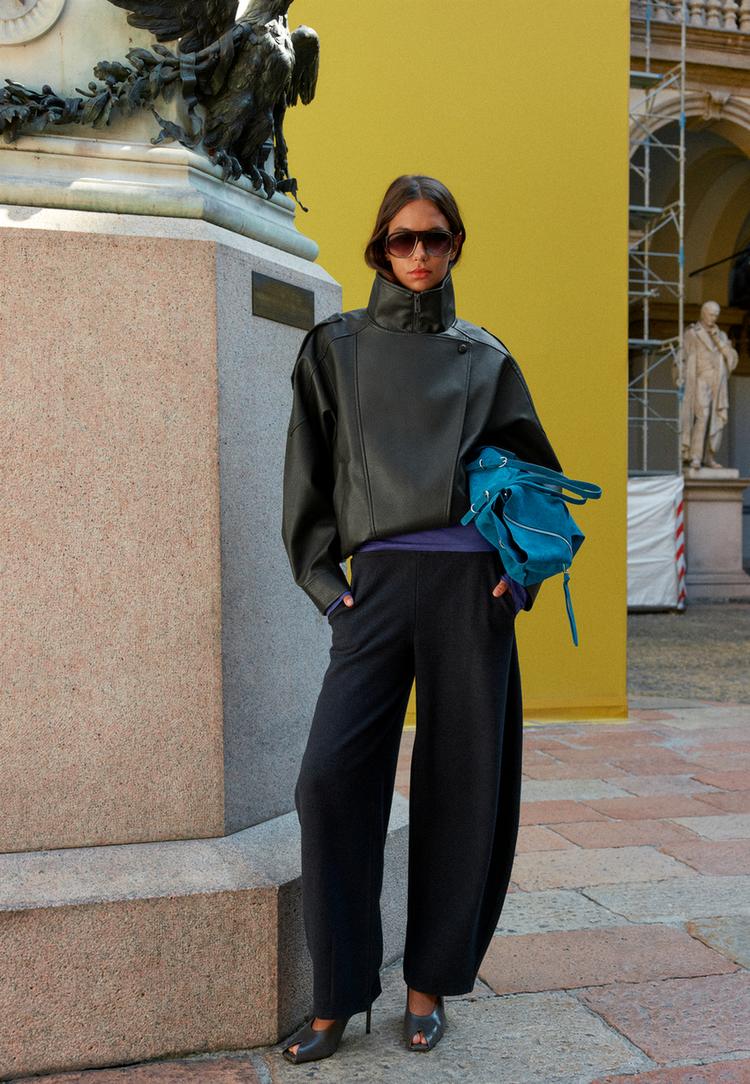 Stradivarius Giacca biker oversize in finta pelle  Kaki S