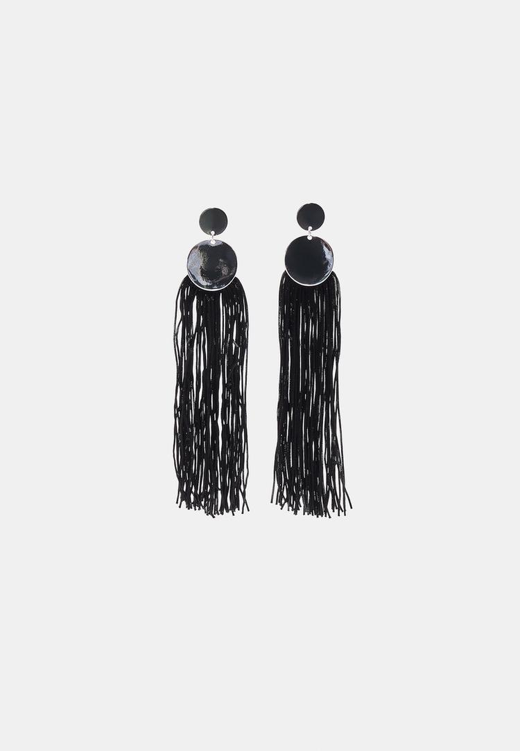 Stradivarius Μακρύ Σκουλαρίκι Με Κρόσσια Μαύρο Os