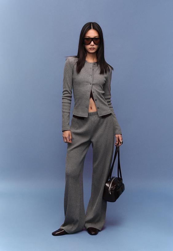 Stradivarius Knit Cardigan With Padded Shoulders Dark Grey M