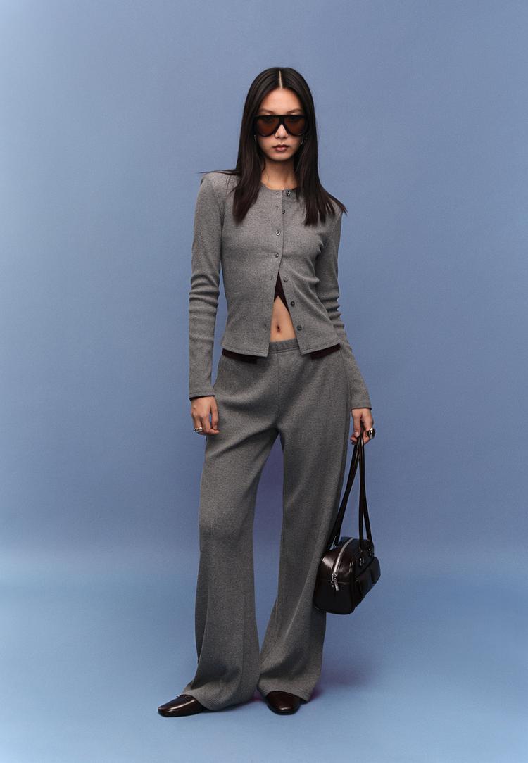 knit cardigan with padded shoulders