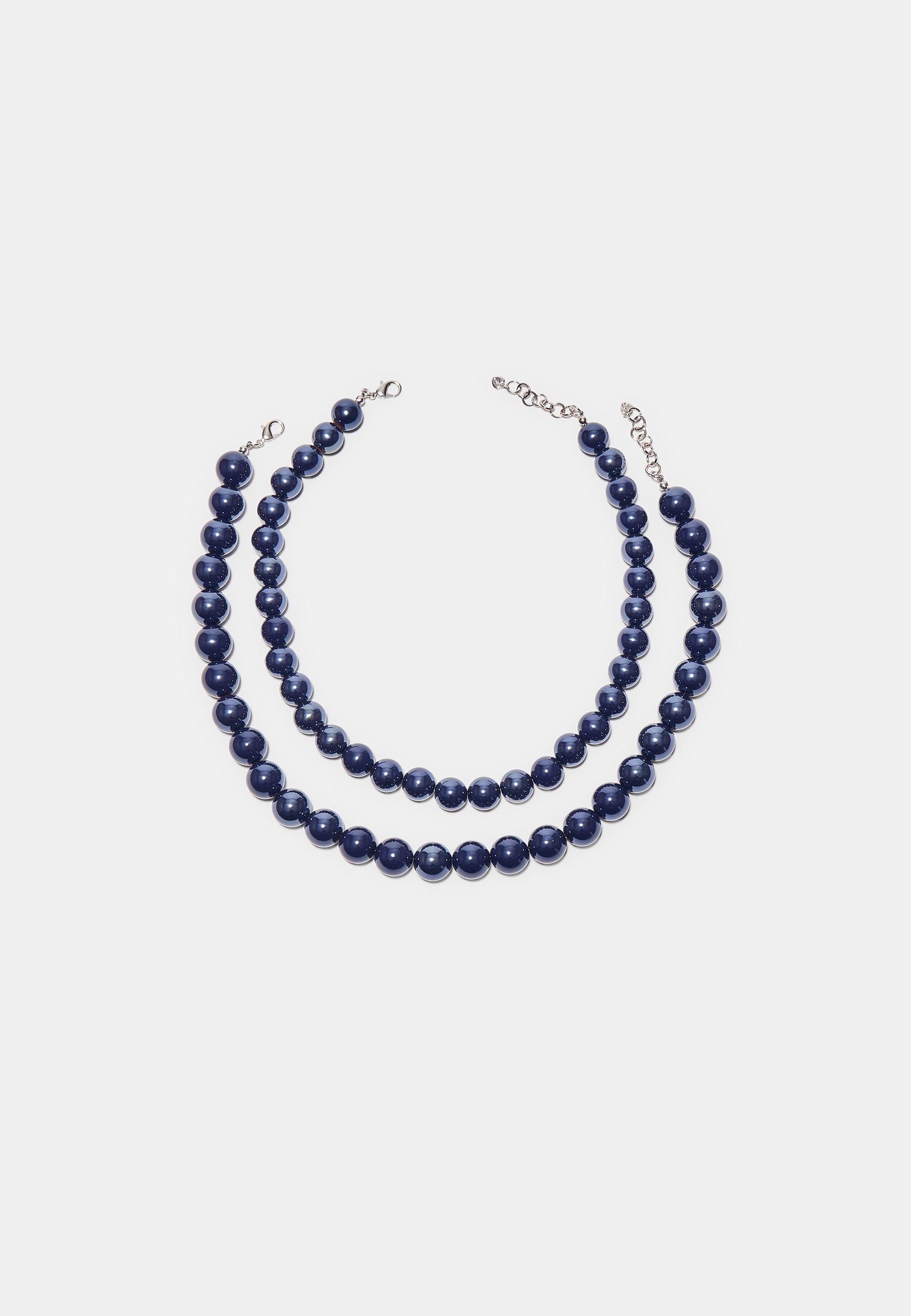 Set of 2 bead necklaces — Electric blue (alternate view)