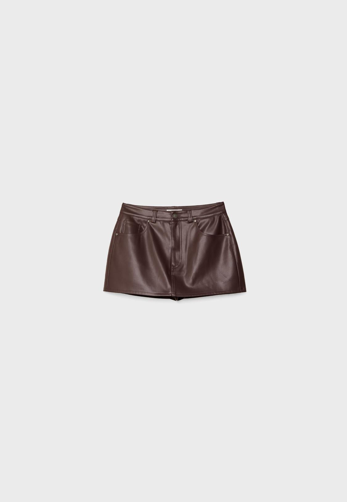Leather Short Cuero Stradivarius Short Negro Pantalones Cortos