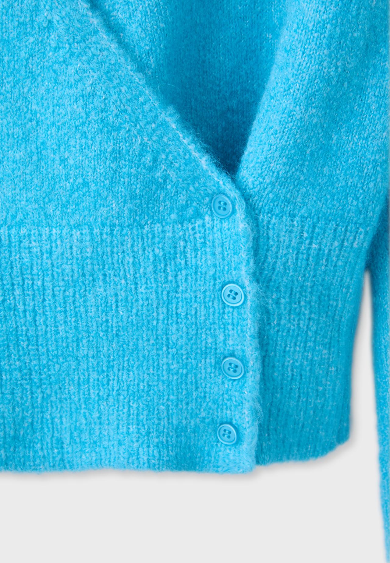 Cross-over button knit cardigan — Turquoise