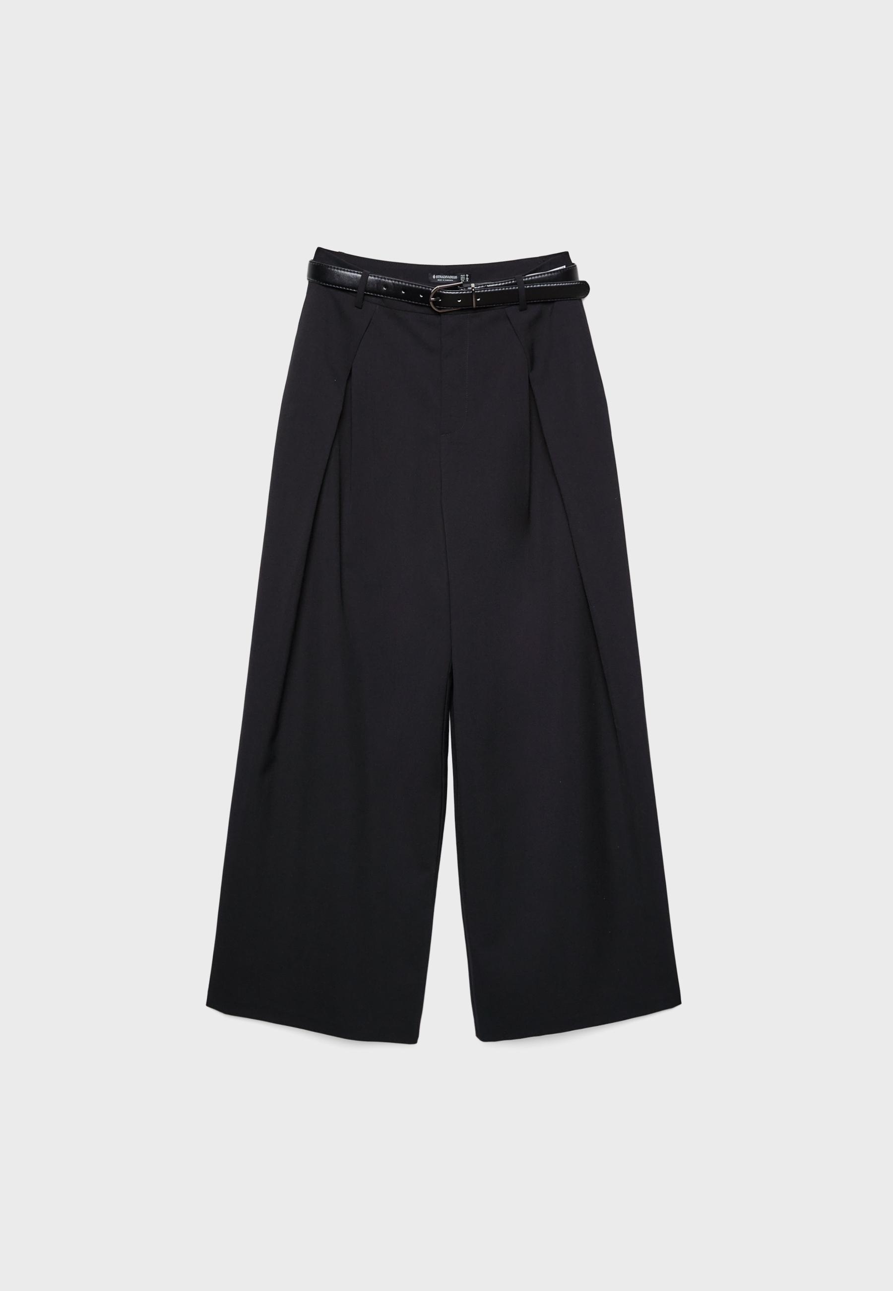 Stradivarius Pensli ve kemerli geniş paça pantolon görsel 6