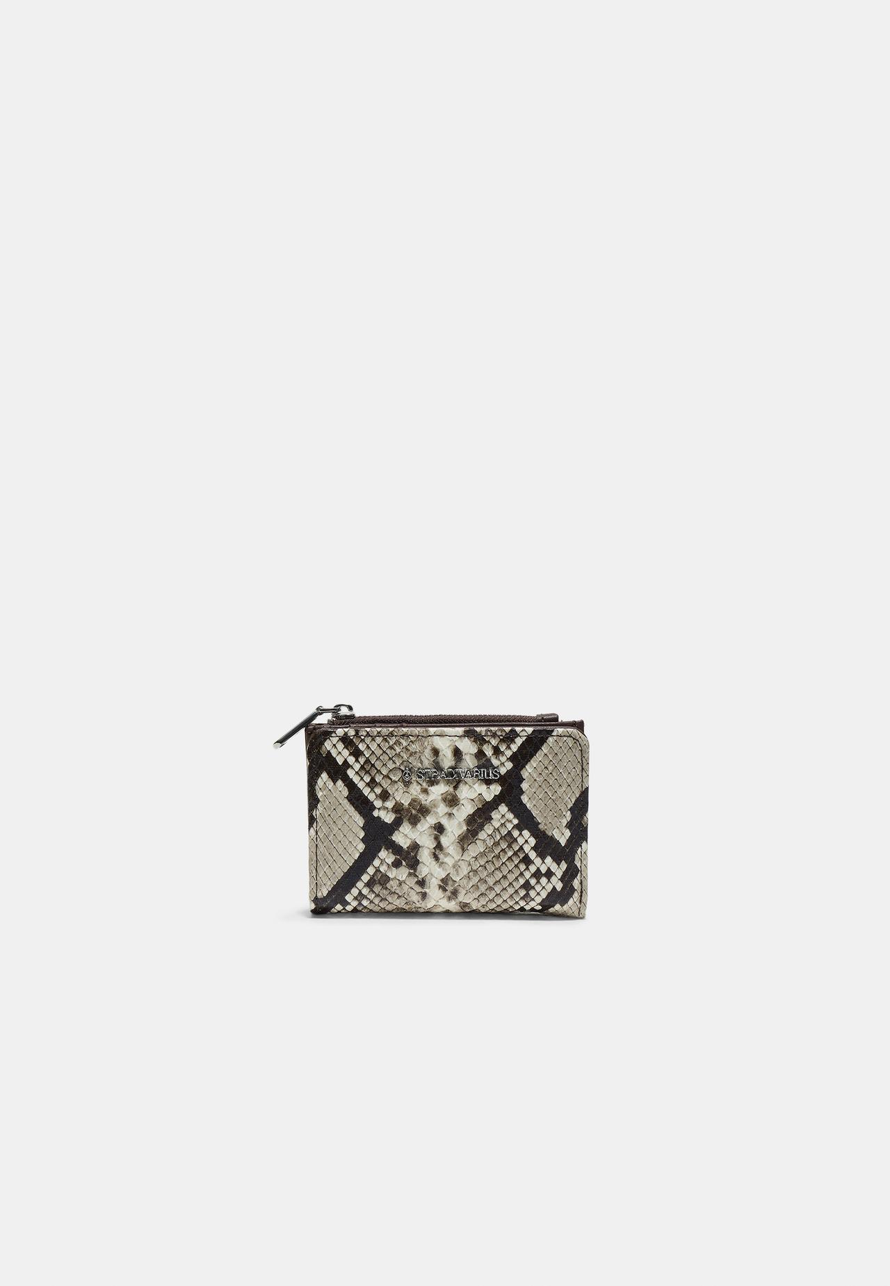 Snakeskin print card holder purse — Stone