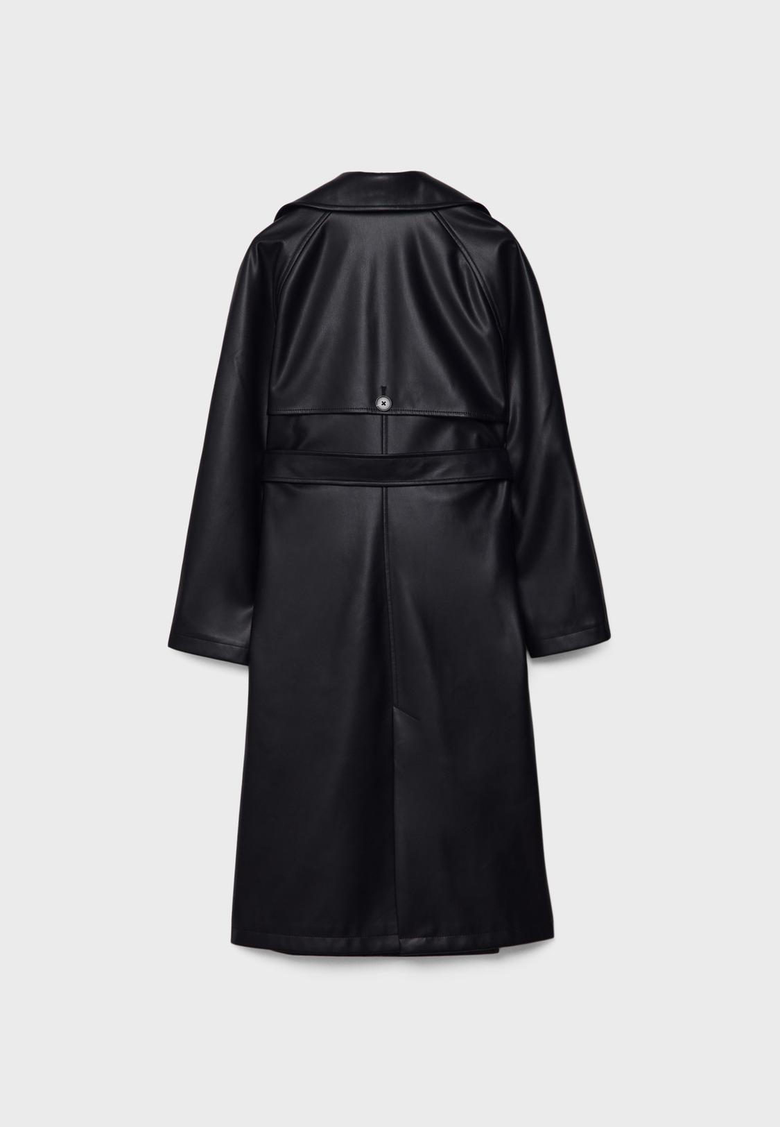 Long faux leather trench coat Women's fashion Stradivarius Kuwait